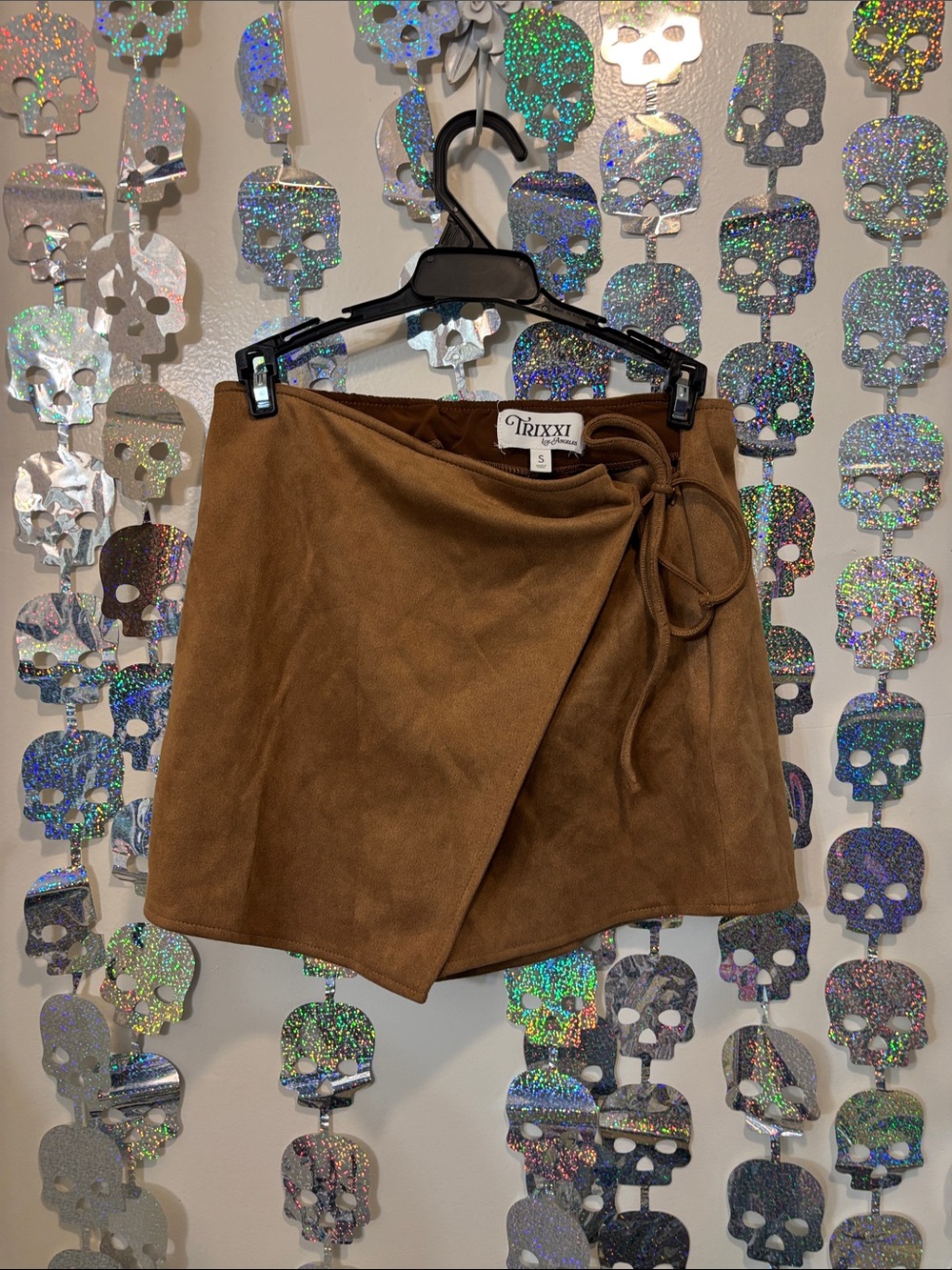 Trixxi Caramel Brown Faux-Suede Wrap Mini Skirt